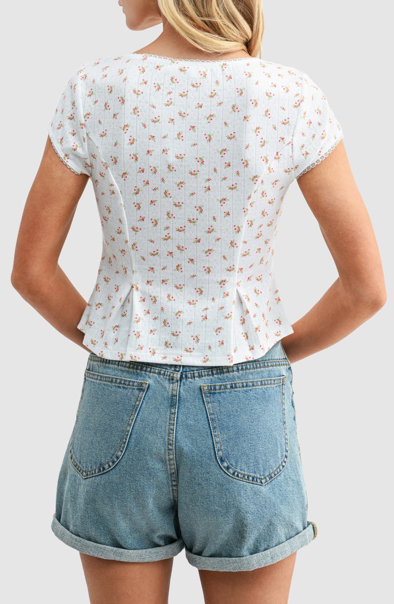 All in Favor Floral Pointelle Stitch Peplum Button-Up Top, Alternate, color, Cream Ditsy