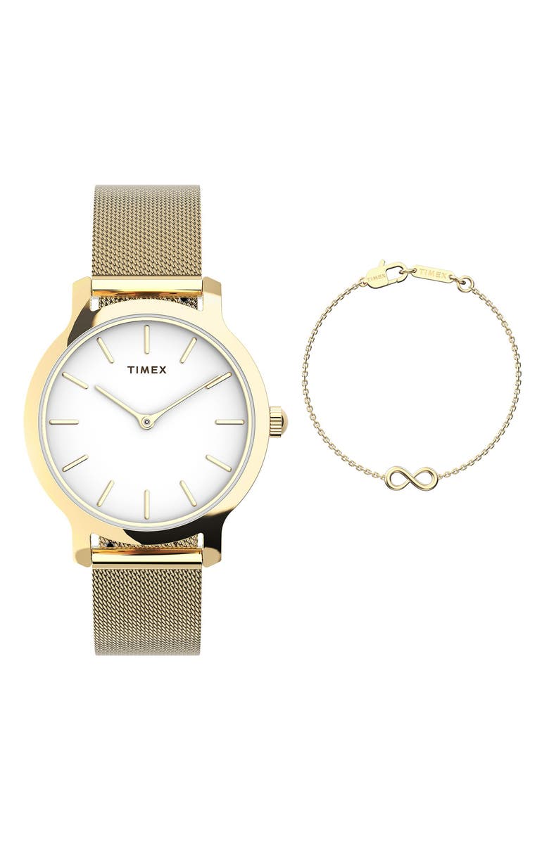 Timex<sup>®</sup> Transcend<sup>™</sup> Mesh Strap Watch & Bracelet Gift Set, 31mm, Main, color, White