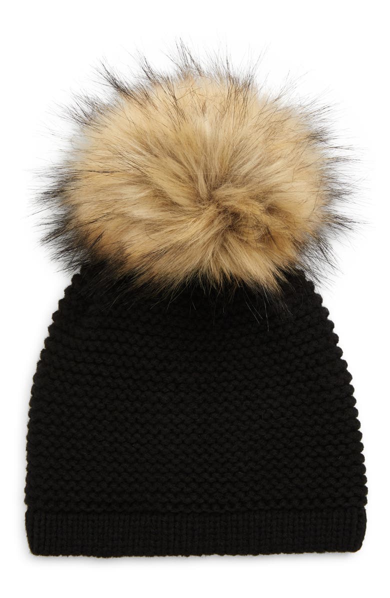 Kyi Kyi Wool Blend Beanie with Faux Fur Pompom, Main, color,
