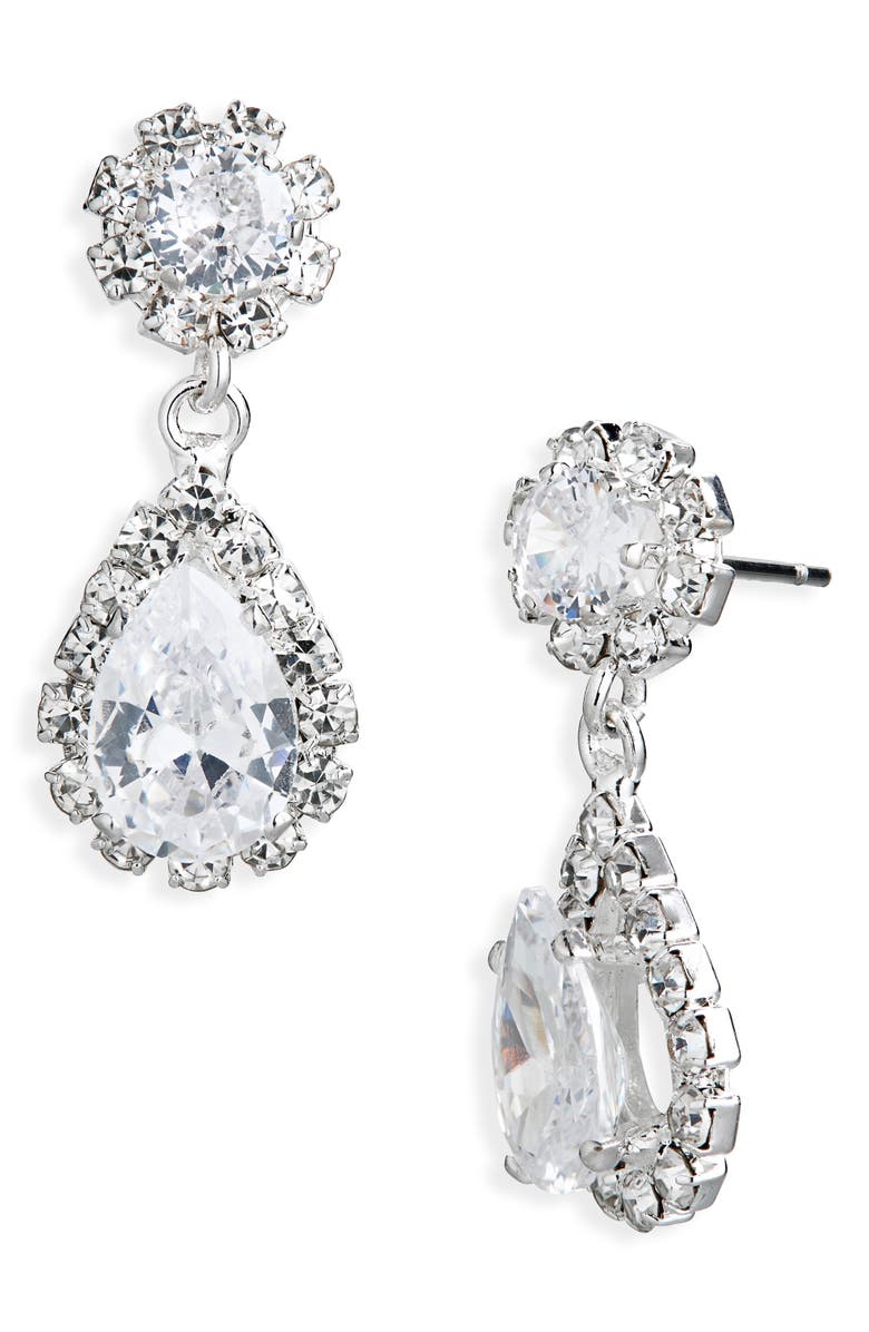 Cara Crystal Drop Earrings, Main, color, Silver