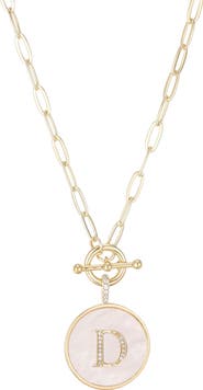 Adornia 14K Gold Plated Mother-of-Pearl Initial Pendant Necklace