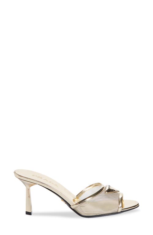 Prada Triangle Logo Mesh Slide Sandal In Gold
