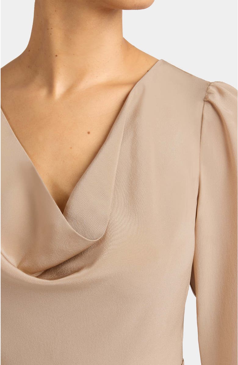 Santorelli Piper Long Sleeve Cowl Neck Silk Dress, Alternate, color, Hazelwood
