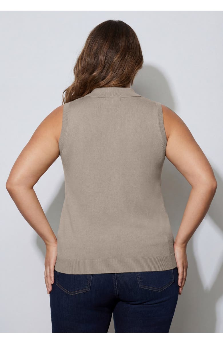 Jessica London Sleeveless Pullover Polo Sweater, Alternate, color, Soft Tan