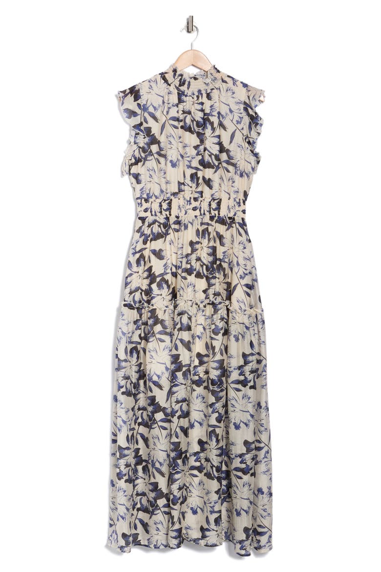 Floral Flutter Sleeve Maxi Dress, Alternate, color, BONE NAVY PRINT
