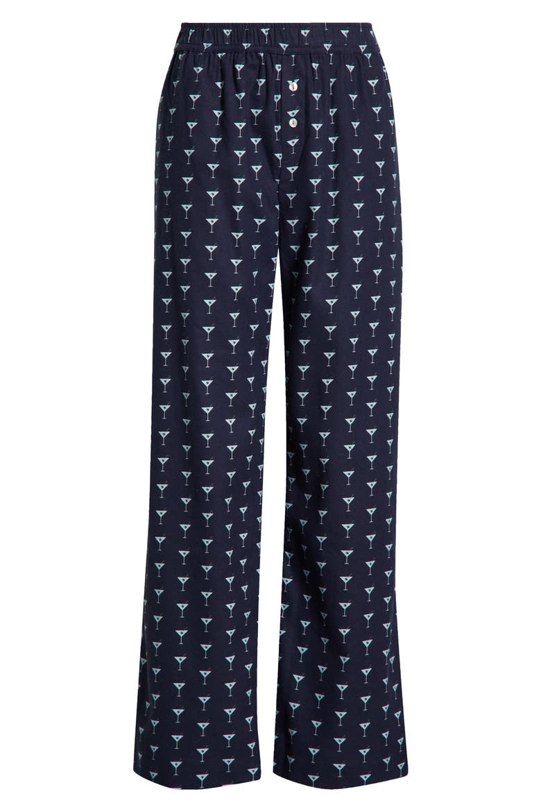Print Flannel Boxer Pajama Pants, Alternate, color, NAVY CLASSIC MOCKTAIL