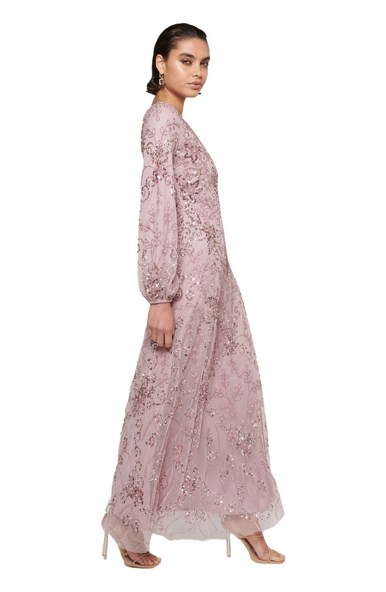 MARYISA Occasion Modest Embellished Sequin Beaded Floral Evening Gown, Alternate, color,