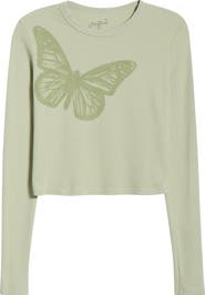 PacSun Butterfly Long Sleeve Cotton Graphic T-Shirt
