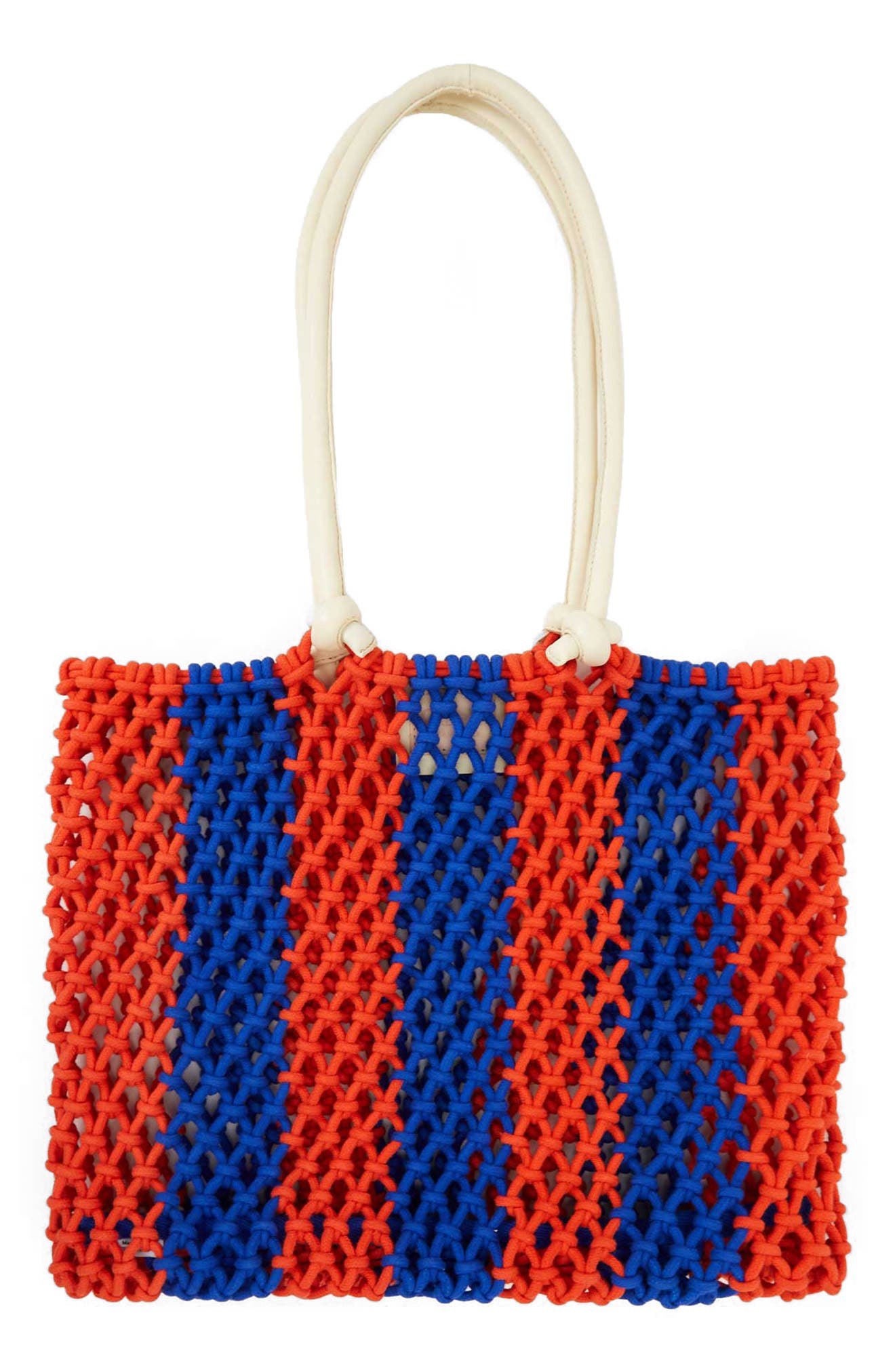 Clare V. Sandy Woven Market Tote in Cobalt/Bright Poppy Stripe 