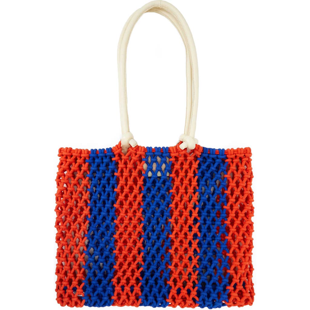 Clare V. Sandy Woven Market Tote in Cobalt/Bright Poppy Stripe