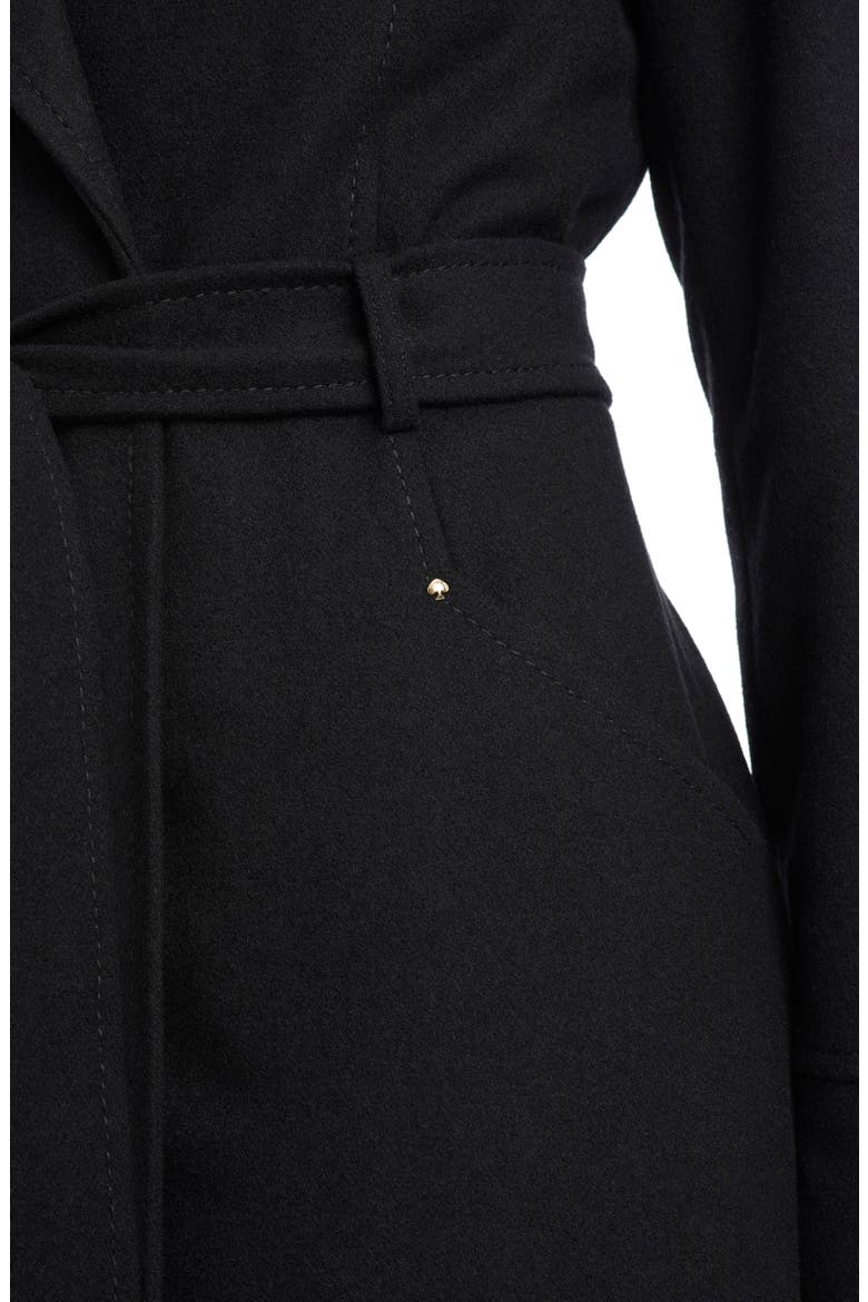 removable faux fur collar belted wool blend coat, Alternate, color, BLACK