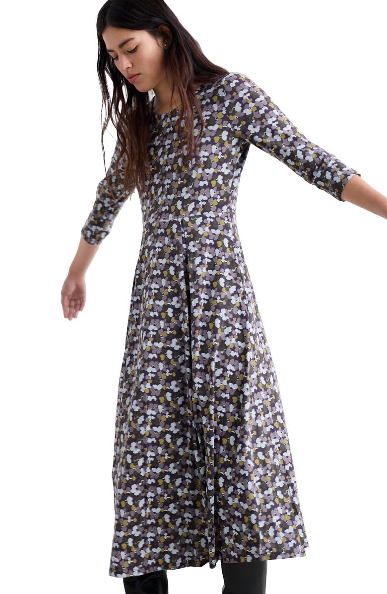 Seasalt Cornwall Veronica Print Stretch Organic Cotton Jersey Midi Dress, Alternate, color, Collaged Anemone Dark Violet