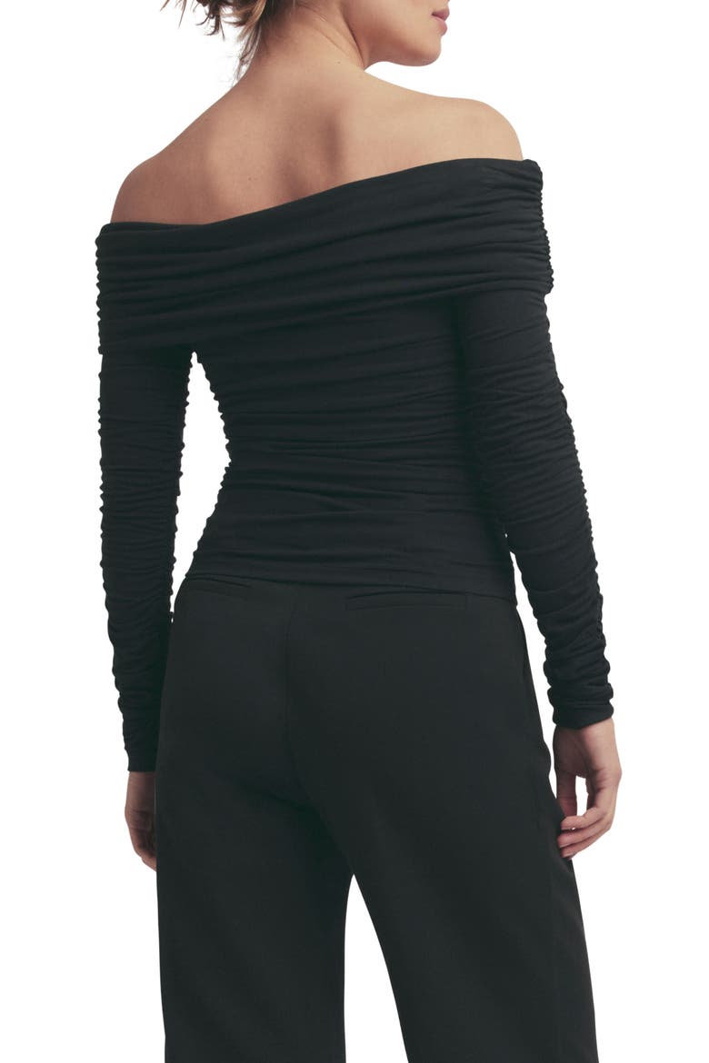The Night Out Ruched Off the Shoulder Top, Alternate, color, BLACK