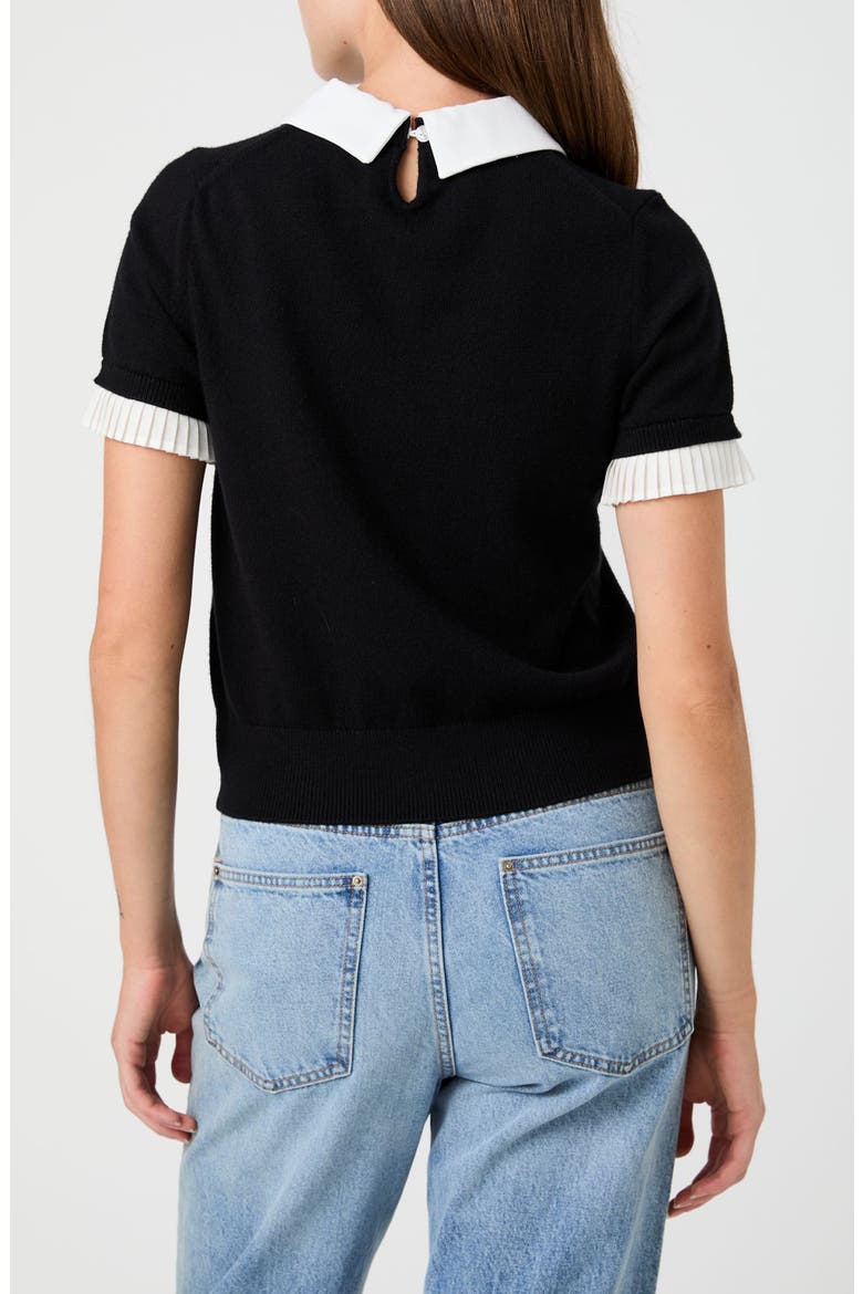 Mixed Media Short Sleeve Sweater, Alternate, color, BLACK/ WHITE