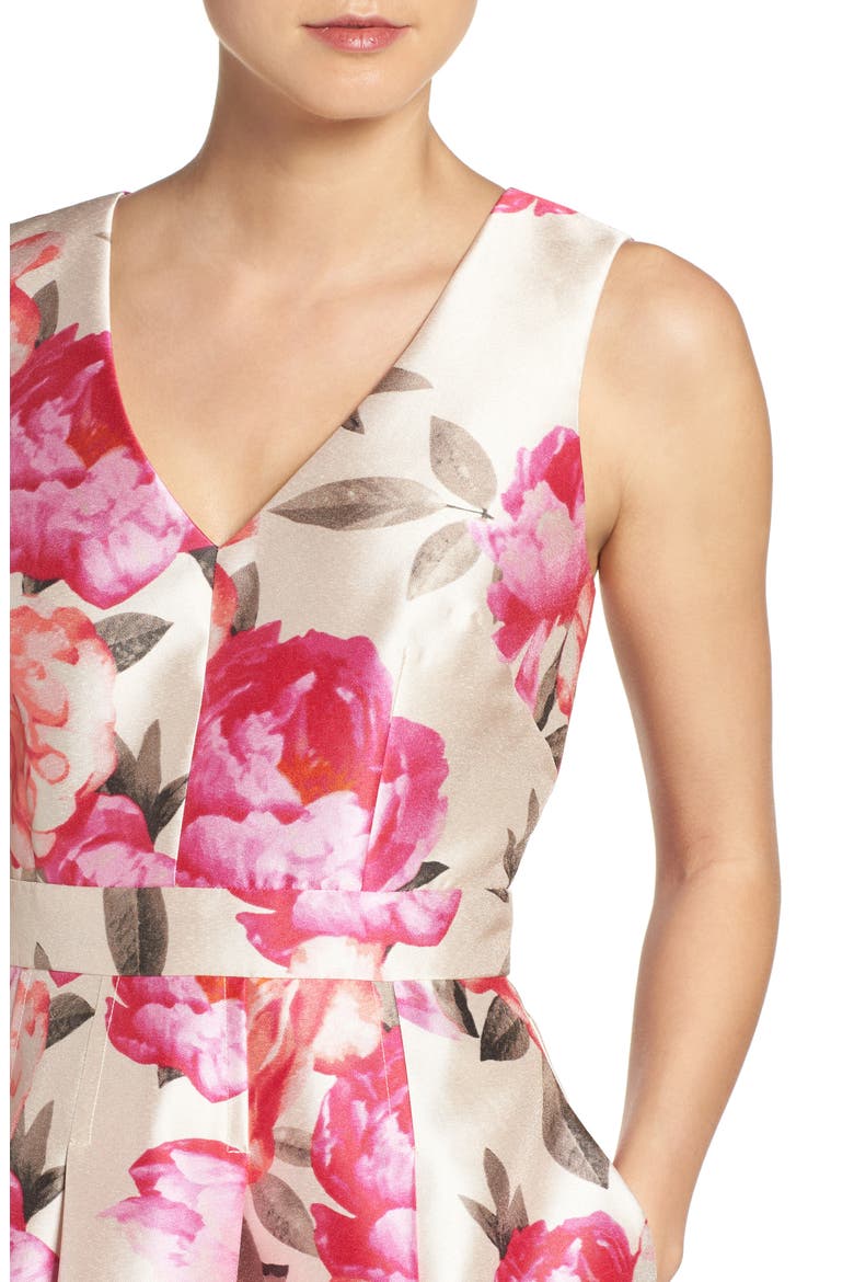 Floral Mikado Fit & Flare Dress, Alternate, color, IVORY/ PINK