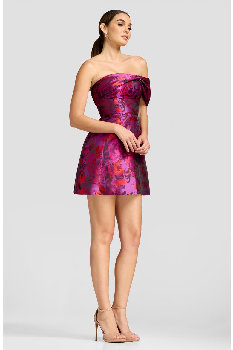 Olive Floral Strapless Cocktail Minidress, Alternate, color, BRIGHT FUCHSIA MULTI