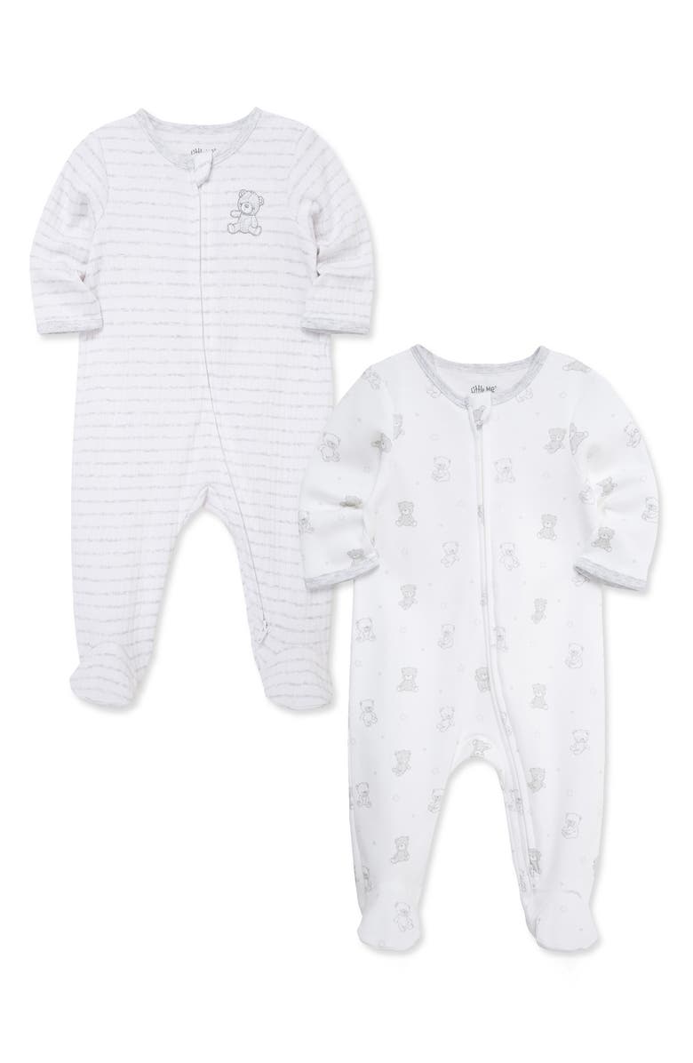 Little Me Bears Assorted 2-Pack Footies, Alternate, color, Grey
