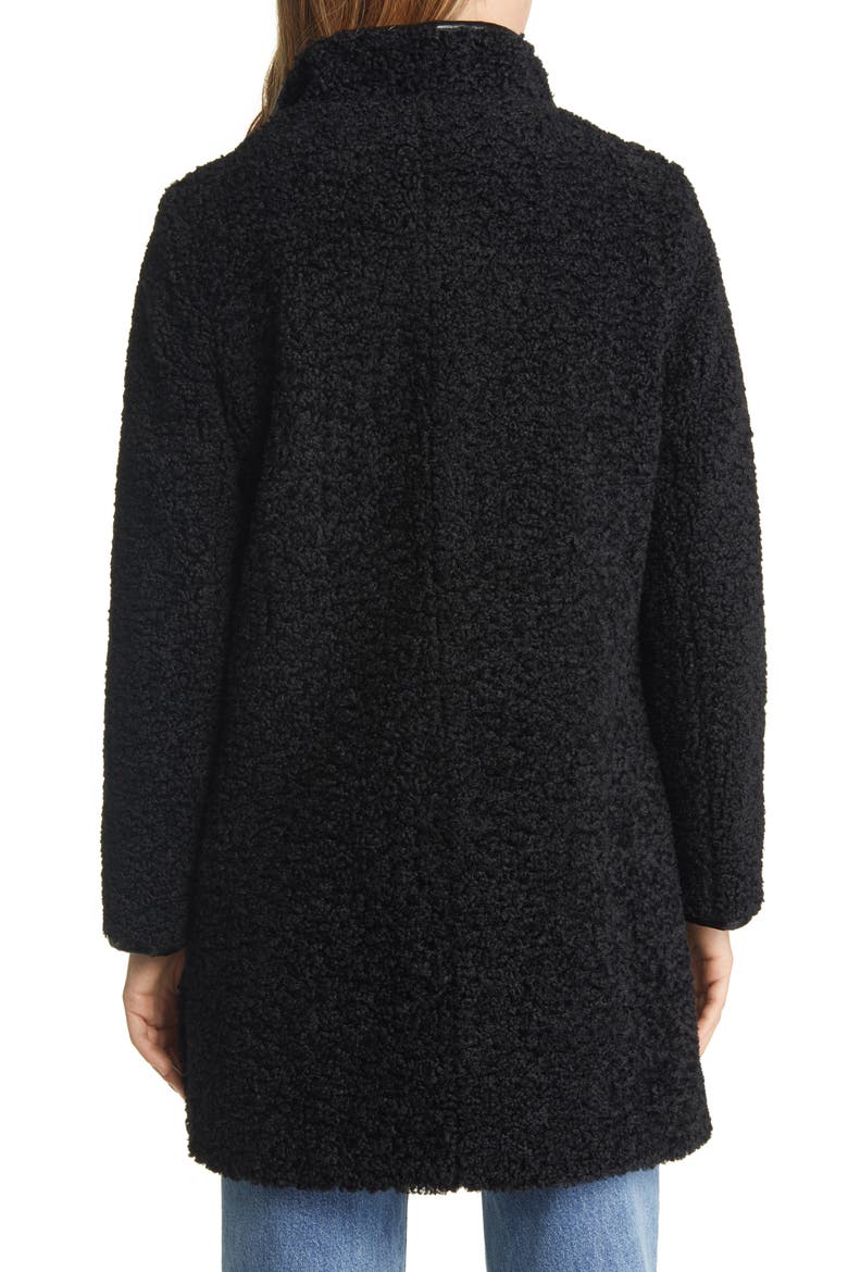 Stand Collar Faux Shearling Coat, Alternate, color, BLACK