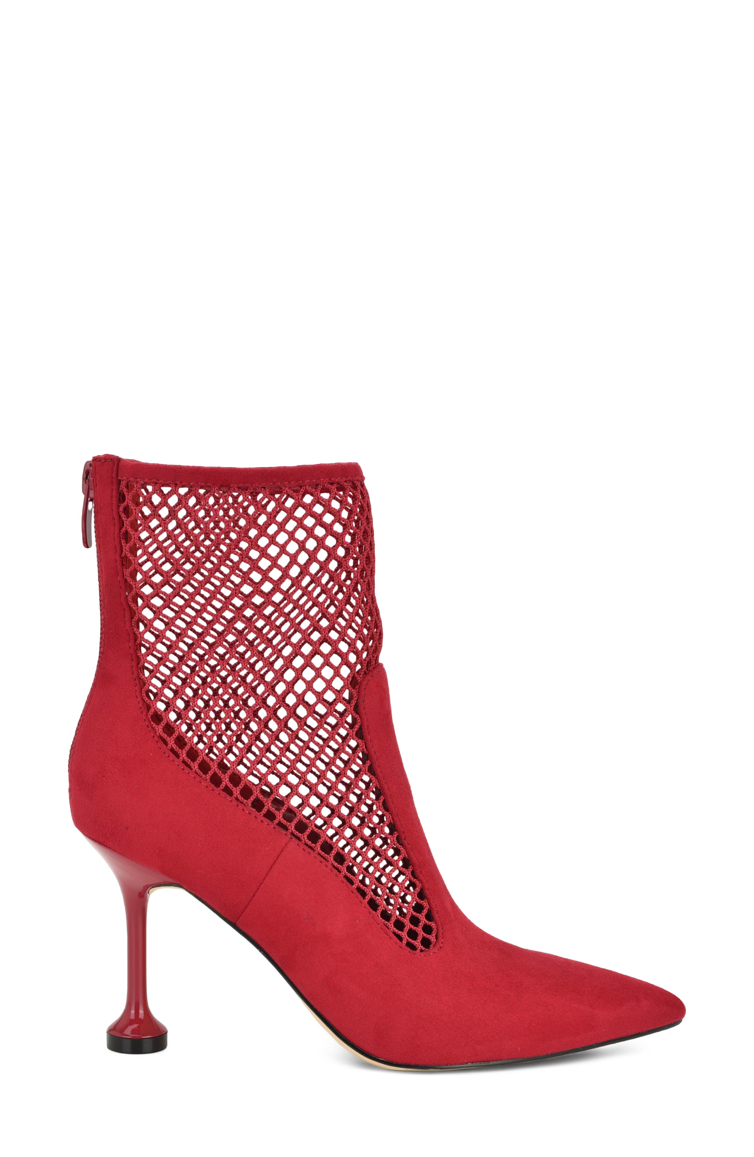 Goane Fishnet Pointed Toe Ankle Bootie, Alternate, color, MED RED