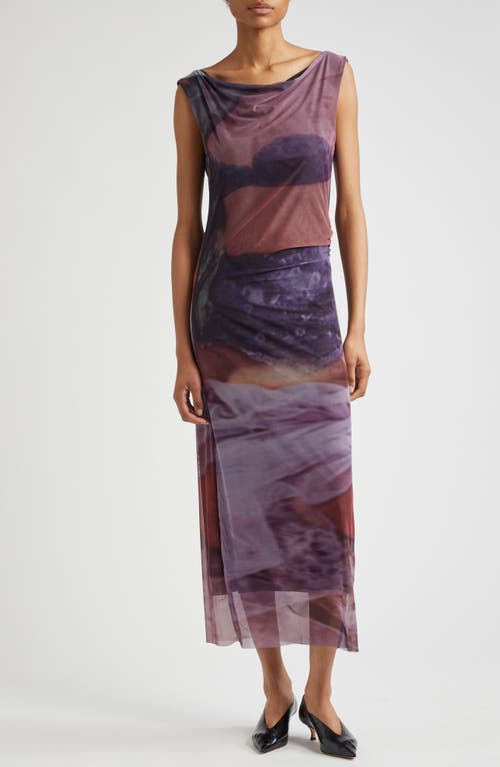 ELLISS Dreamy Trompe l'Oeil Cowl Neck Dress in Purple Multi 