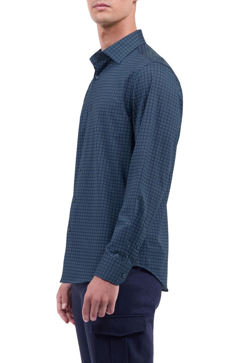 Bugatchi James OoohCotton<sup>®</sup> Geo Button-Up Shirt, Alternate, color, Peacock