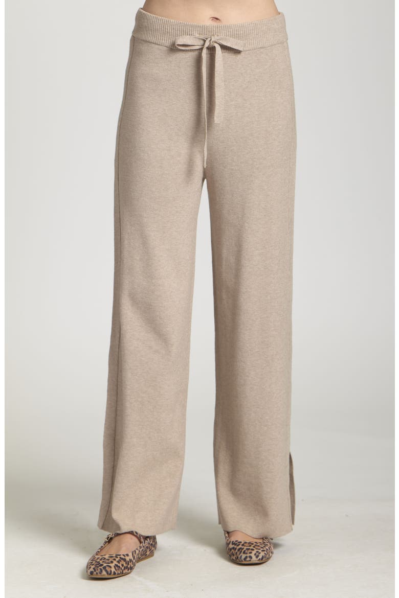 Drawstring Waist Split Hem Pants, Main, color, HEATHER SAND