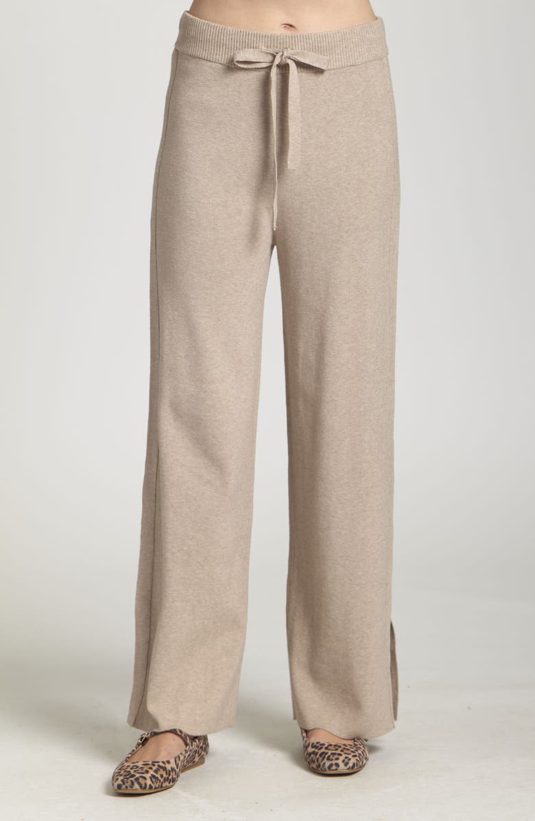 APNY Drawstring Waist Split Hem Pants, Main, color, Heather Sand