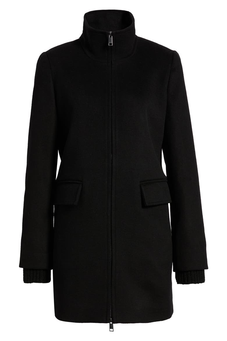 Stand Collar Wool & Cashmere Blend Coat, Alternate, color, BLACK