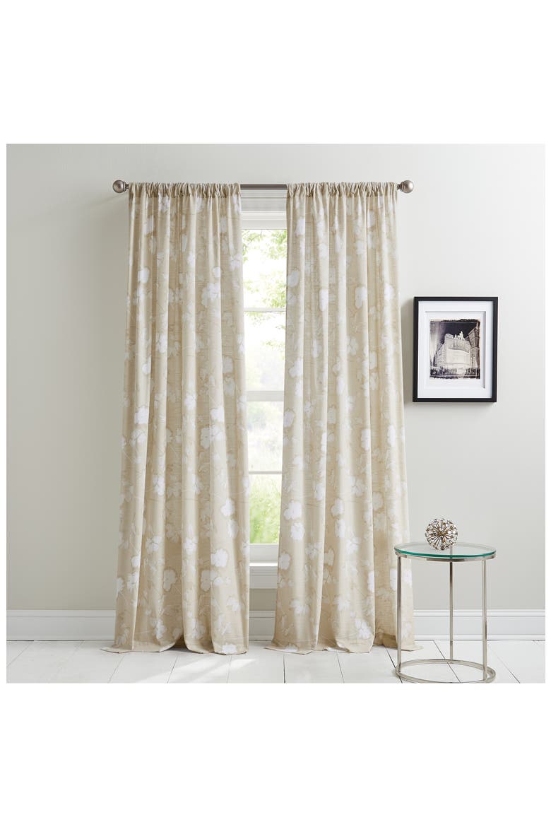 Dandelion Floral Print Set of 2 Poletop Curtain Panels, Alternate, color, LINEN