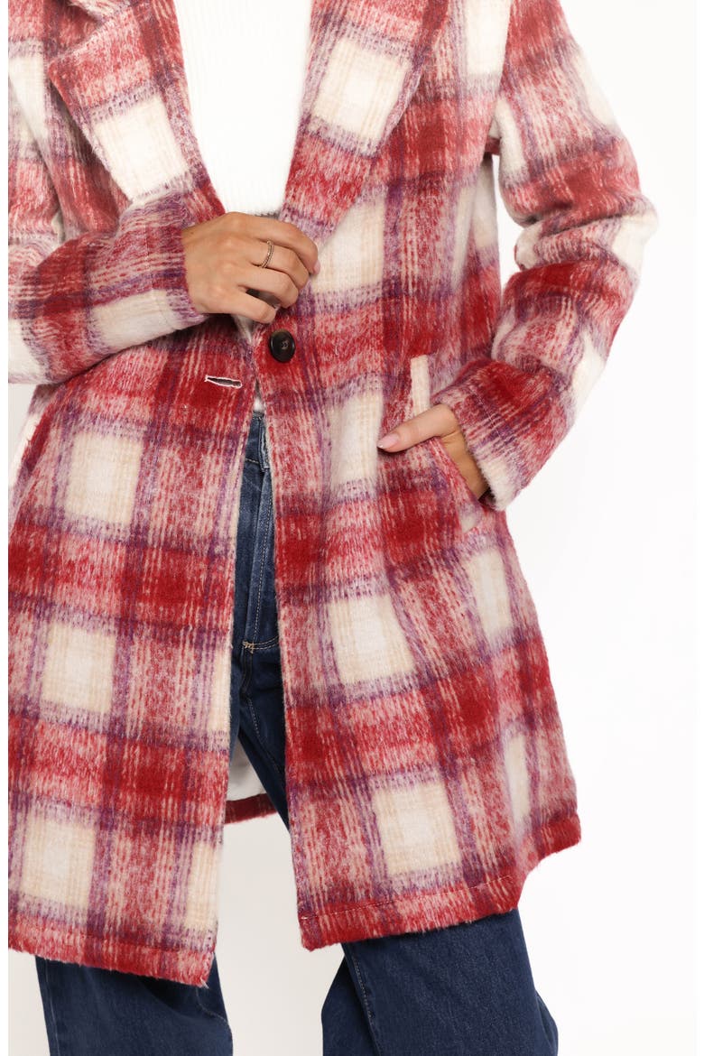 Travistine Longline Plaid Coat, Alternate, color, PINK
