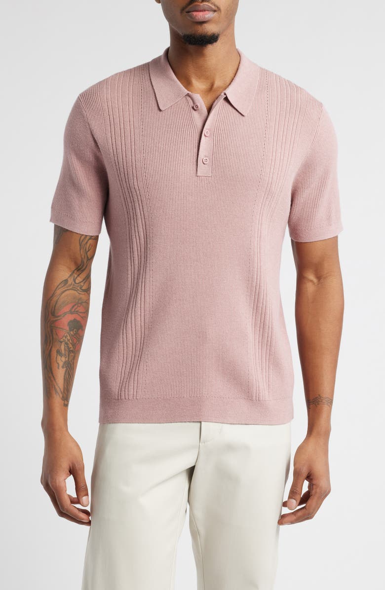 Open Edit Rib Polo Sweater, Main, color, Pink Timber