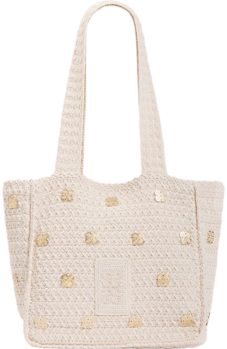 SANDRO Crochet bag with tassels, Main, color, Ecru