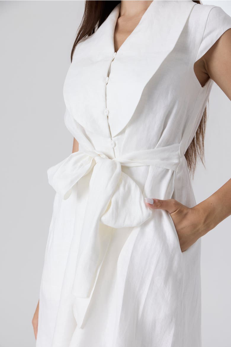 Linen Waist Tie Short Dress, Alternate, color, White