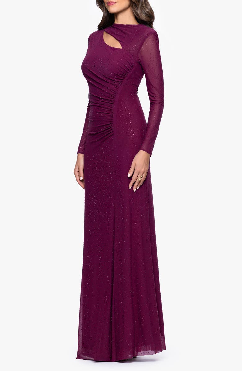 Betsy & Adam Studded Cutout Long Sleeve Gown, Alternate, color, Plum