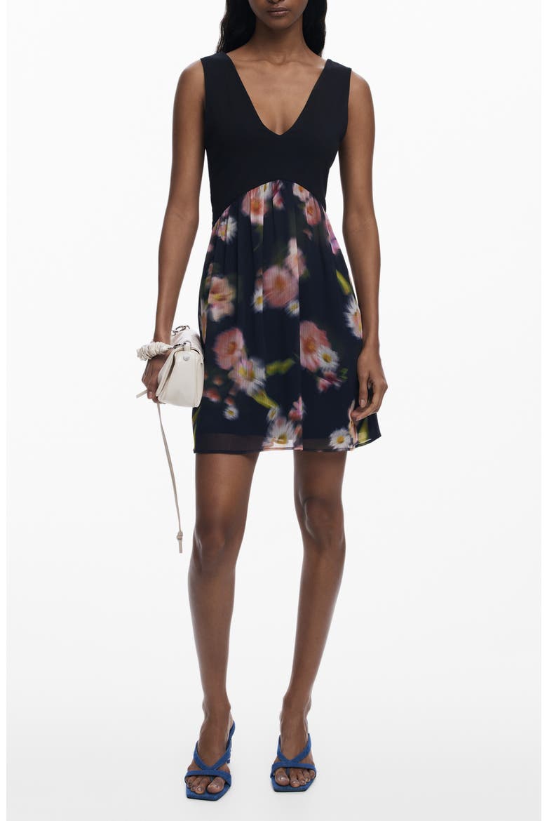 Sleeveless Floral Minidress, Main, color, BLACK