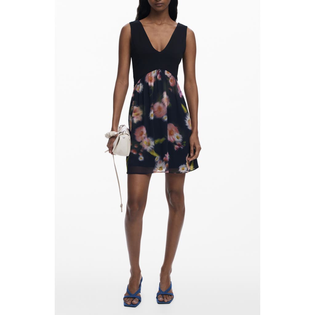 Desigual Sleeveless Floral Minidress In Black