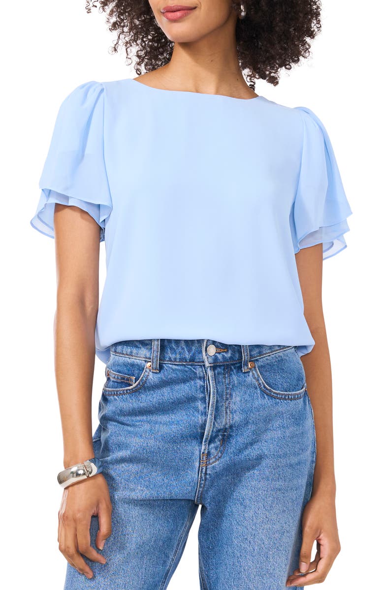 Vince Camuto Tulip Sleeve Chiffon Top, Main, color, Sky