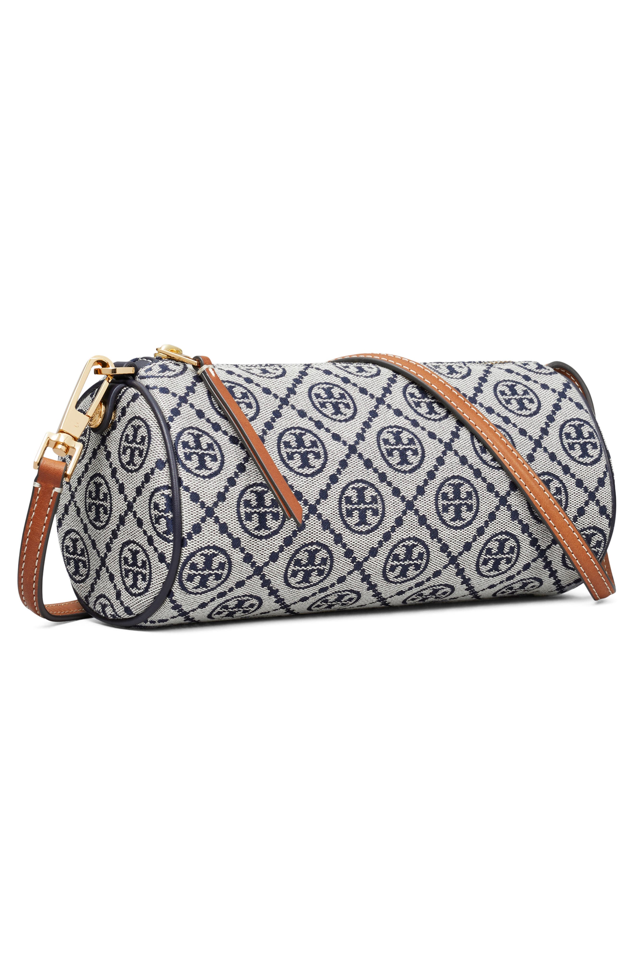 Tory Burch T Monogram Jacquard Cylinder Shoulder Bag, Alternate, color, Tory Navy