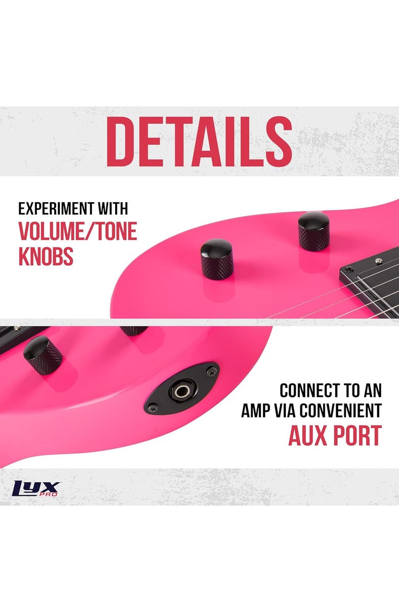 Lyxpro CS 30 Left Hand Electric Guitar Kit for Beginner with Amp Cable, 6 Picks & Guide, Alternate, color, Pink