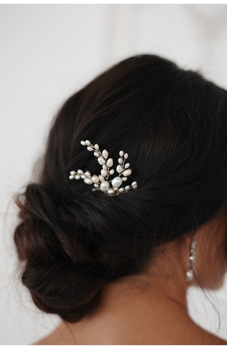 Untamed Petals Poetry Freshwater Pearl Hair Pin, Alternate, color, Gold