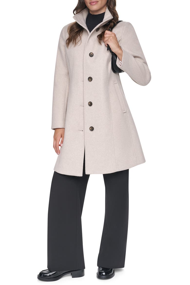 Stand Collar Faux Wool Coat, Alternate, color, BIRCH