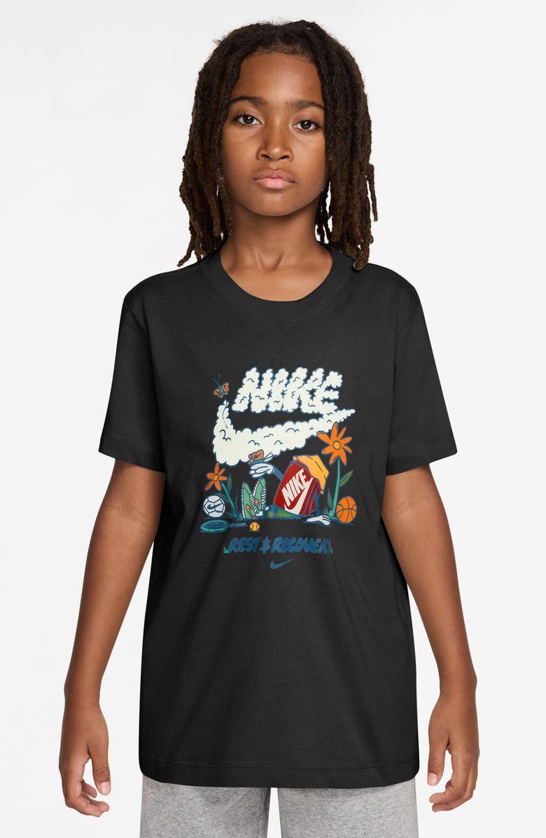 Nike Kids' Boxy Rest & Recover Cotton Graphic T-Shirt, Main, color, Black