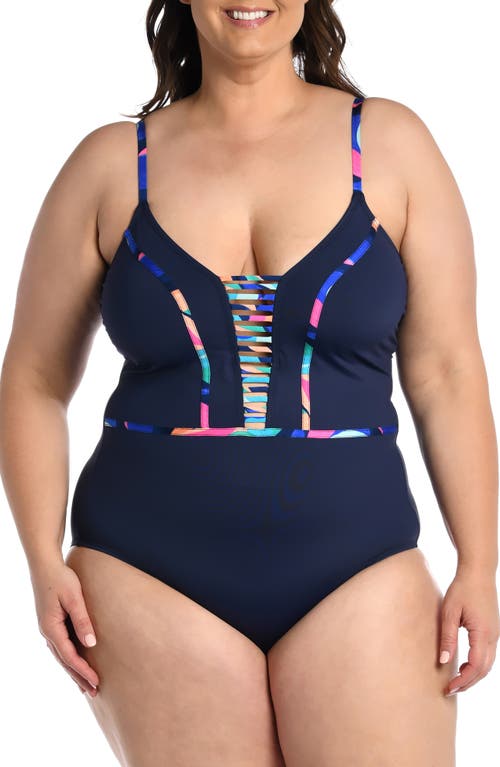 La Blanca Painted Plunge One-Piece Swimsuit in Blue Multi at Nordstrom, Size 16W