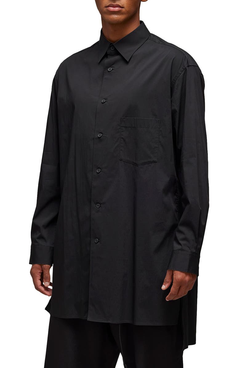 Y-3 Graphic Longline Button-Up Shirt, Main, color, 