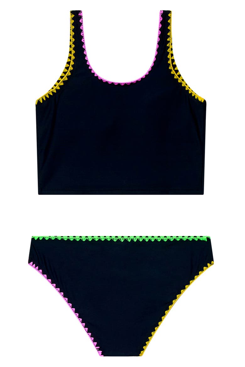 Kids' Whipstitch Two-Piece Swimsuit, Alternate, color, BLACK