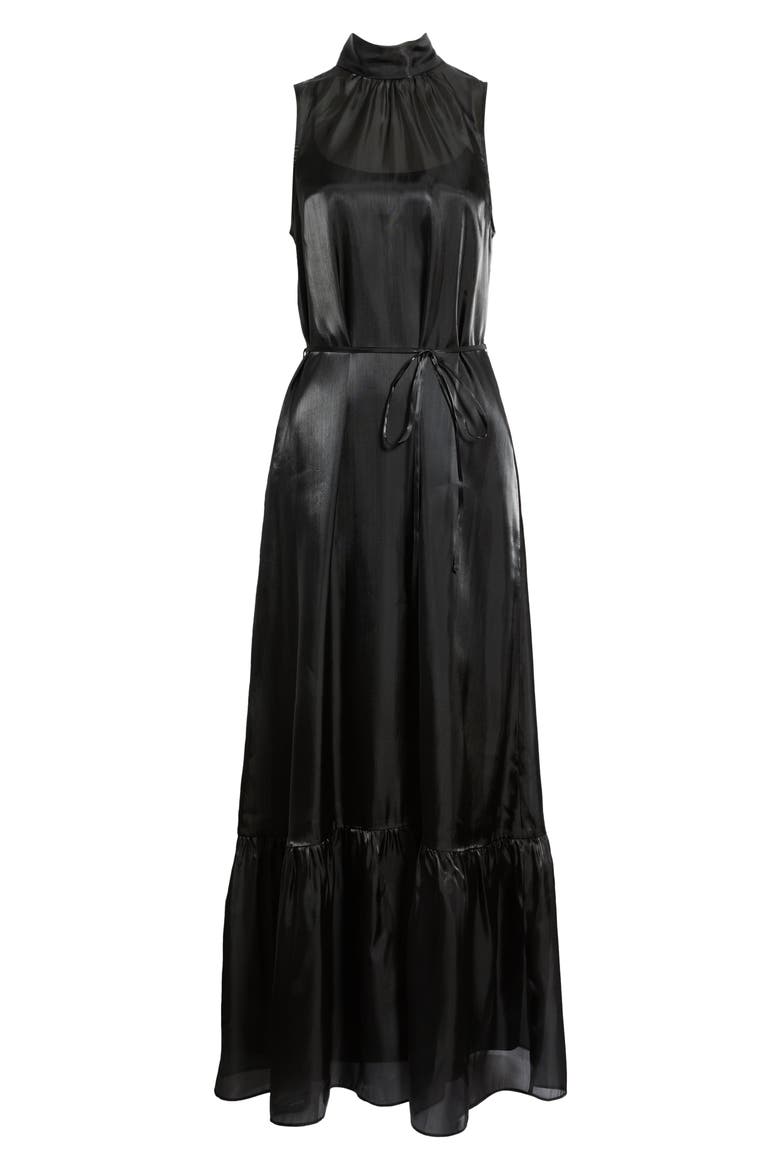 Tie Neck Organza Maxi Dress, Alternate, color, BLACK
