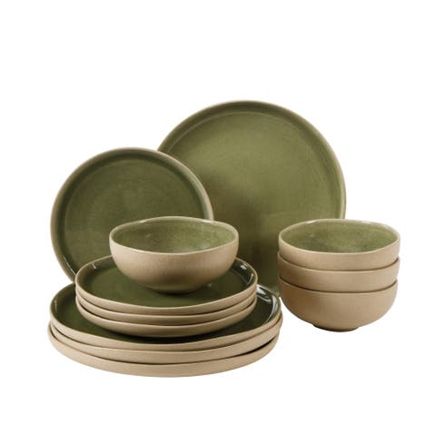 Manila Bay 12-Piece Reactive Glaze Stoneware Dinnerware Set