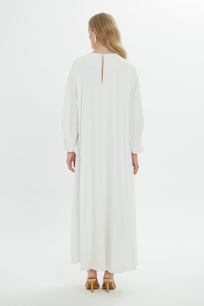 Chain Detail Collar Maxi Dress with Lace-Up Sleeves, Alternate, color, Beige