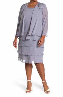 SLNY Embellished Tiered Dress with Jacket