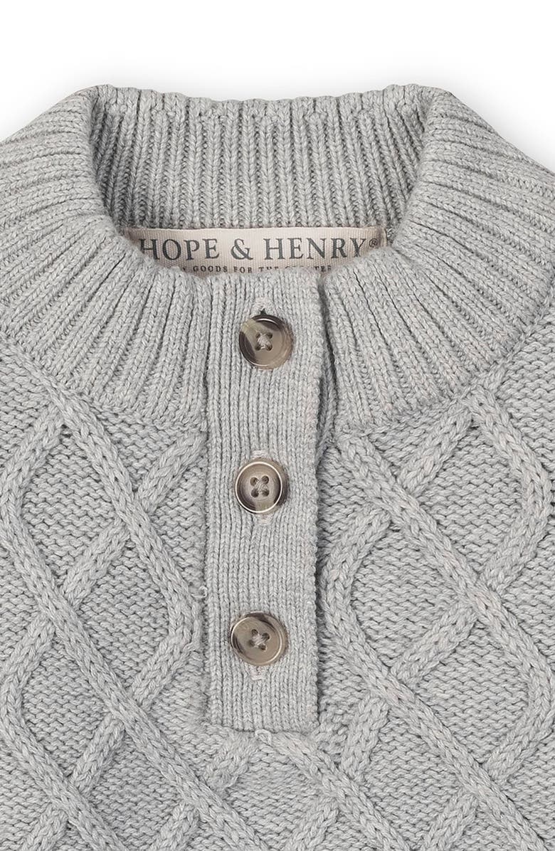 Hope & Henry Kids' Organic Long Sleeve Mock Neck Button Placket Sweater Dress, Alternate, color, Gray Heather Cable